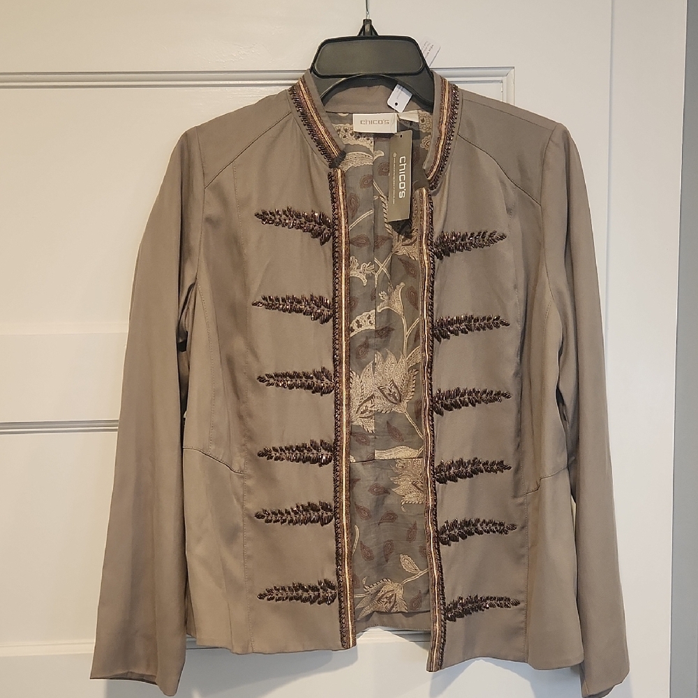 NWT Chicos Sz 0 Tan Embroidered Women's Jacket